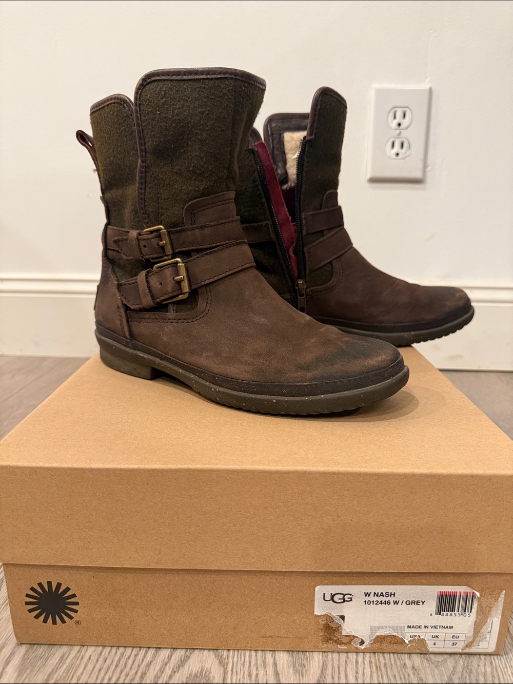 UGG Women’s Brown Suede & Wool Buckle Ankle Boots